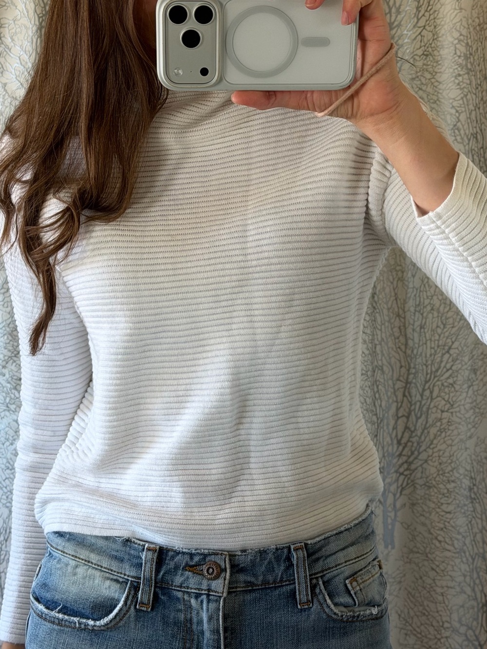 H&M White Ribbed Long-Sleeve Sweater